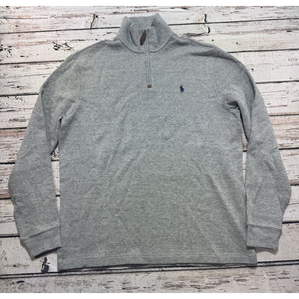 Polo Ralph Lauren Estate Rib 1/4 Zip Pullover Sweater Men's L Gray Pony Logo